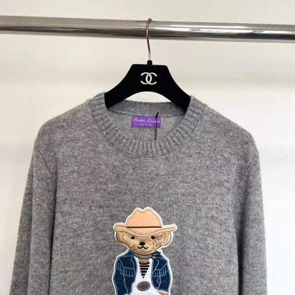 Polo Ralph Lauren Western Cowboy Bear Grey Women's Sweater - Picture 2 of 7